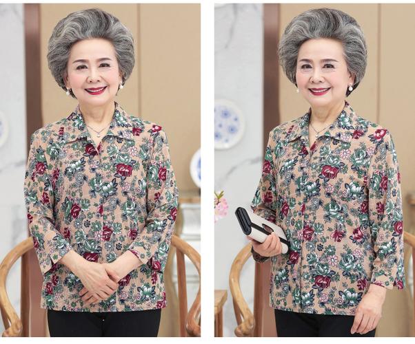 中老年妈妈装奶奶装大码衬衫中年女装打底衫服装短袖夏装t恤长袖